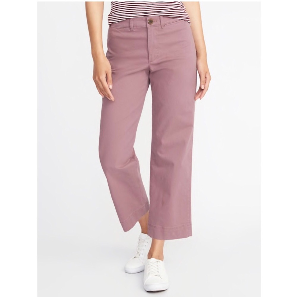 Mid-Rise Cropped Wide-Leg Chinos